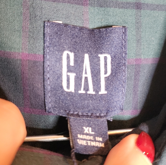 NWT Gap Green Blue Purple Plaid Long Sleeve Button Down Shirt Size XL - Picture 14 of 15